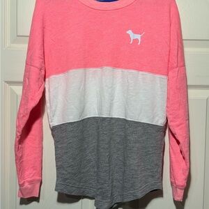 Victoria's Secret Pink White Gray Colorblock Long Sleeve Top